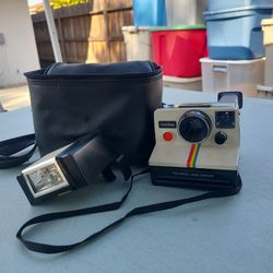 Vintage Polaroid One Step Rainbow Stripe Land  With Camera Bag and ITT Magicflash