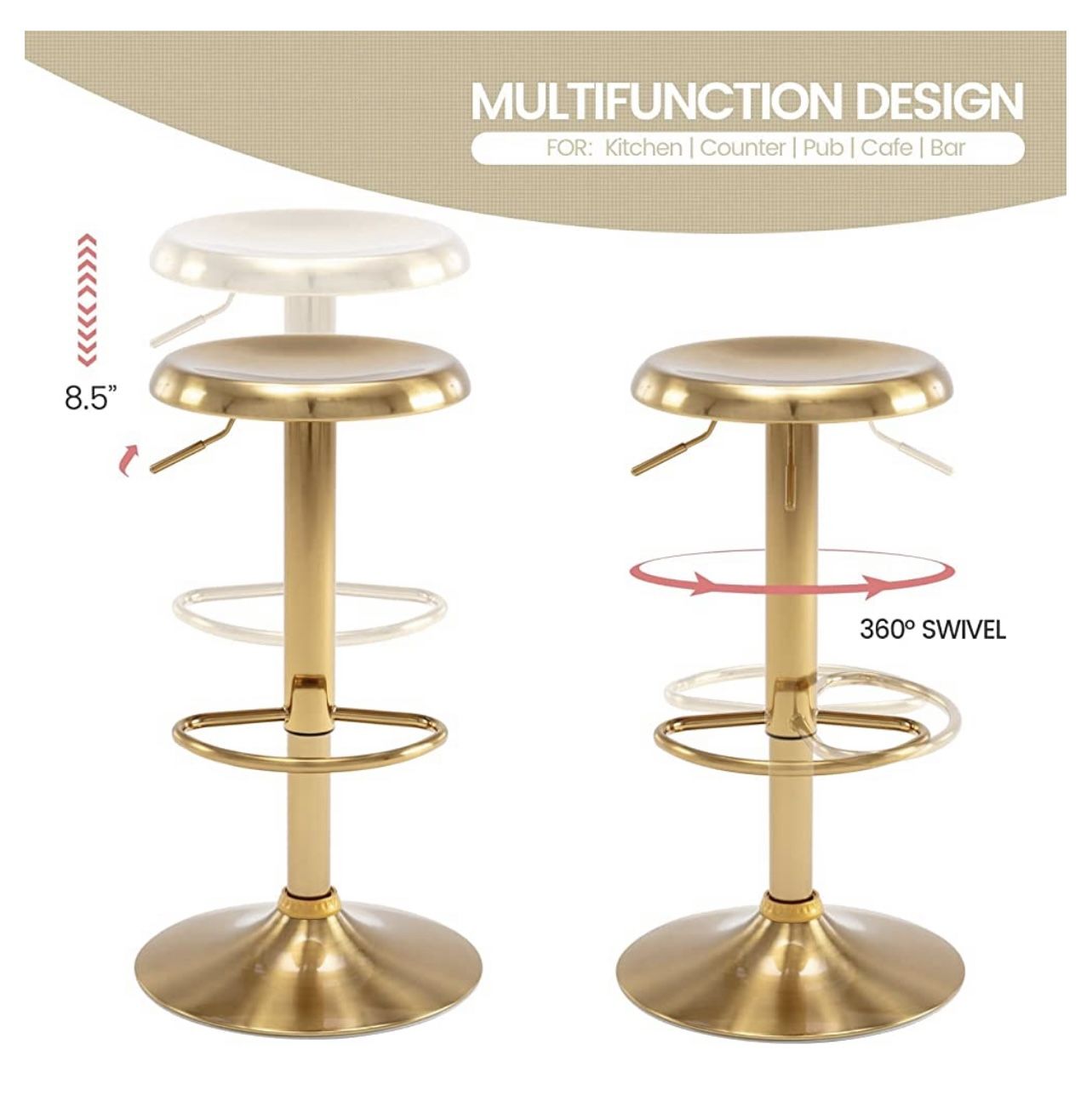 2 Gold Bar Stools 