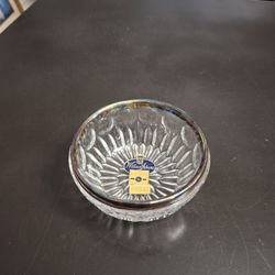 Vintage Mid-century William Adam's High Quality Genuine 24% Lead Crystal Nut Bowl Made In West Germany W/Silver-plate Rim, Beautiful Patina 4.75"Wx2"H
