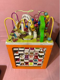 B. toys Wooden Activity Cube - Zany Zoo: Educational Play with Animals, Spinners, Bead Rollercoaster, Functional Doors