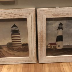 2 Wood Framed Lighthouse Artwork Pictures 