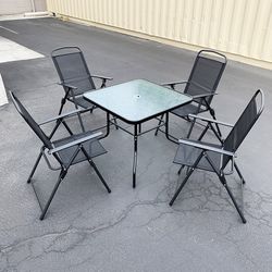 (NEW) $100 Outdoor 5 Piece Patio Set (32x32” Table and 4pc Folding Chairs) Garden Furniture