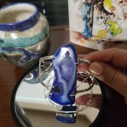Silver Bracelet With Large Blue Geode Slice