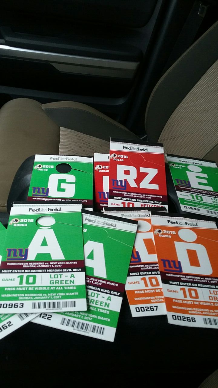 Redskins Giants Parking Pass Tickets