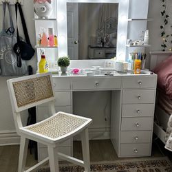 White 48in vanity with small shelves 