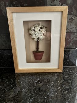 Cream Colored Potted Topiary In Shadow Box