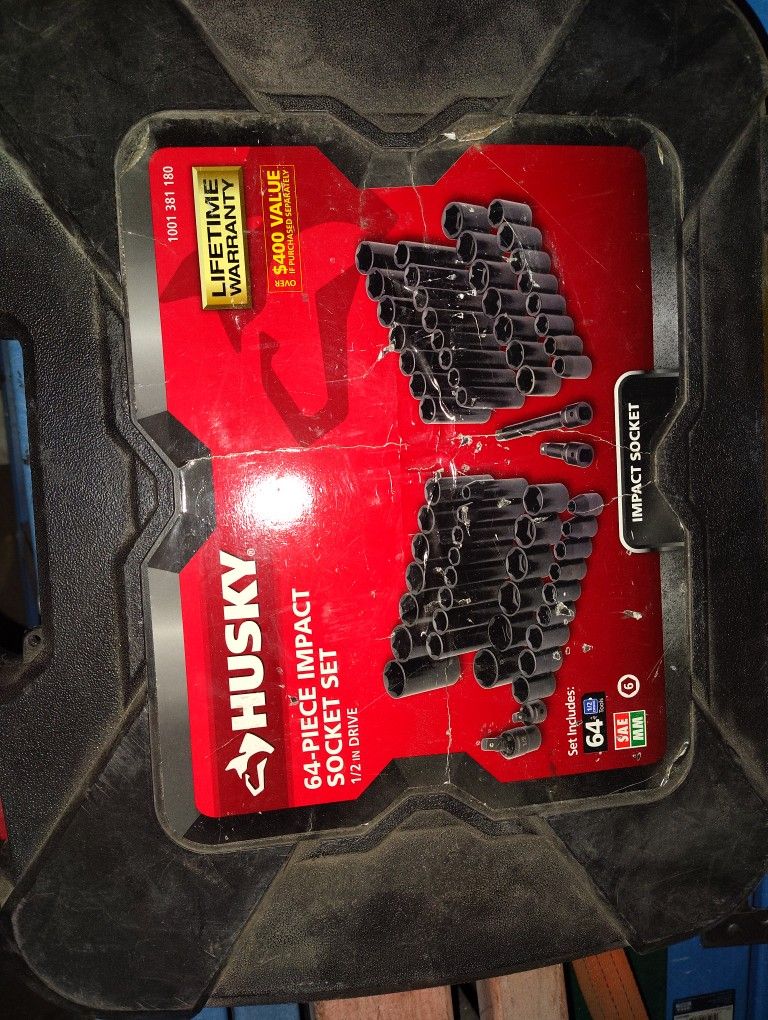 Husky 1/2 in. Drive SAE/ Metric 6-Point Impact Socket Set Of (64 Pieces)
