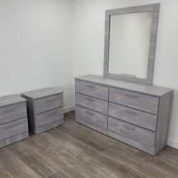 New BEDROOM SET GRAY DRESSER WITH MIRROR AND NIGHTSTANDS HIGH QUALITY // Juego De Cuarto Muevo Con Gaveteros 