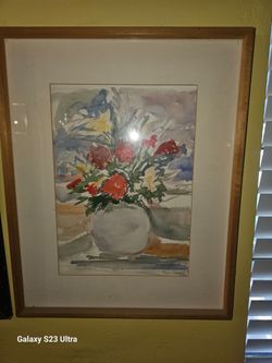 Framed Watercolor Floral Painting Signed