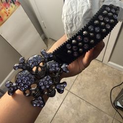BB Simon Skull Rhinestone Belt – Black / Purple Crystals – Almost New 🔥