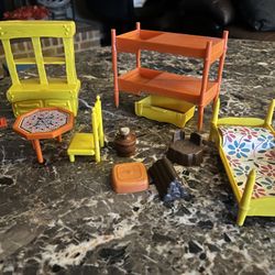 Vintage orange & yellow plastic doll furniture 