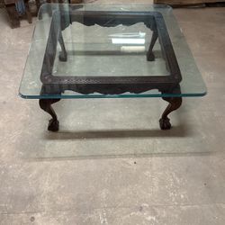 Brown Coffee Table With Glass H 17 W & L 38 X 38