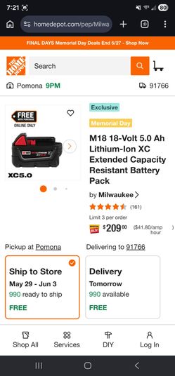 M18 18-Volt 5.0 Ah Lithium-Ion XC Extended Capacity Resistant Battery Pack