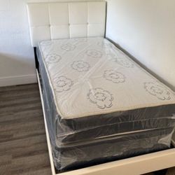 NEW BED FRAME TWIN SIZE BLACK OR WHITE WITH MATTRESS AND BOX SPRING 