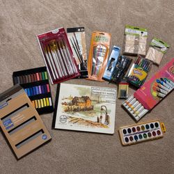 Art Supplies Bundle with Pastels, Watercolor, Brushes, Crayons