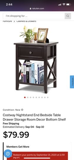 Nightstand End Bedside Table Drawer Storage Room Decor Bottom Shelf