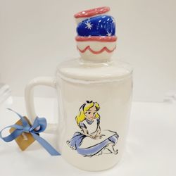 Rae Dunn Disney Alice in Wonderland TEA TIME Double Sided Mug With Topper
NWT