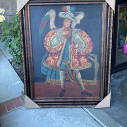 Large Peruvian Oil Painting 44”x55”. Playing Pan Flute