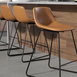 Whiskey Brown Leather High Top Barstools