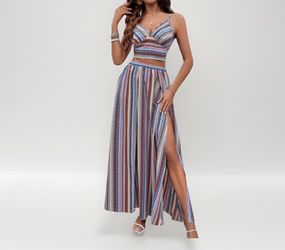 Shein Women Size S Striped 2 Piece Set Beach Set Top Long Skirt Set New No Tags