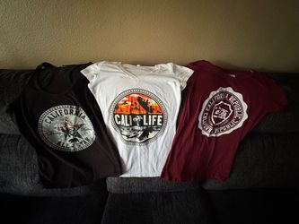 Lot of 3 California Graphic Tops Size L Women's New Black White Maroon Small Fit
