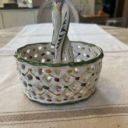 RC & Cal Hand Painted Ceramic Basket Made in Portugal