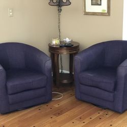 Set Of 2 Purple Fabric Swivel Club Chairs