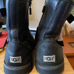 Black Leather Ugg Boots Children Size 3.