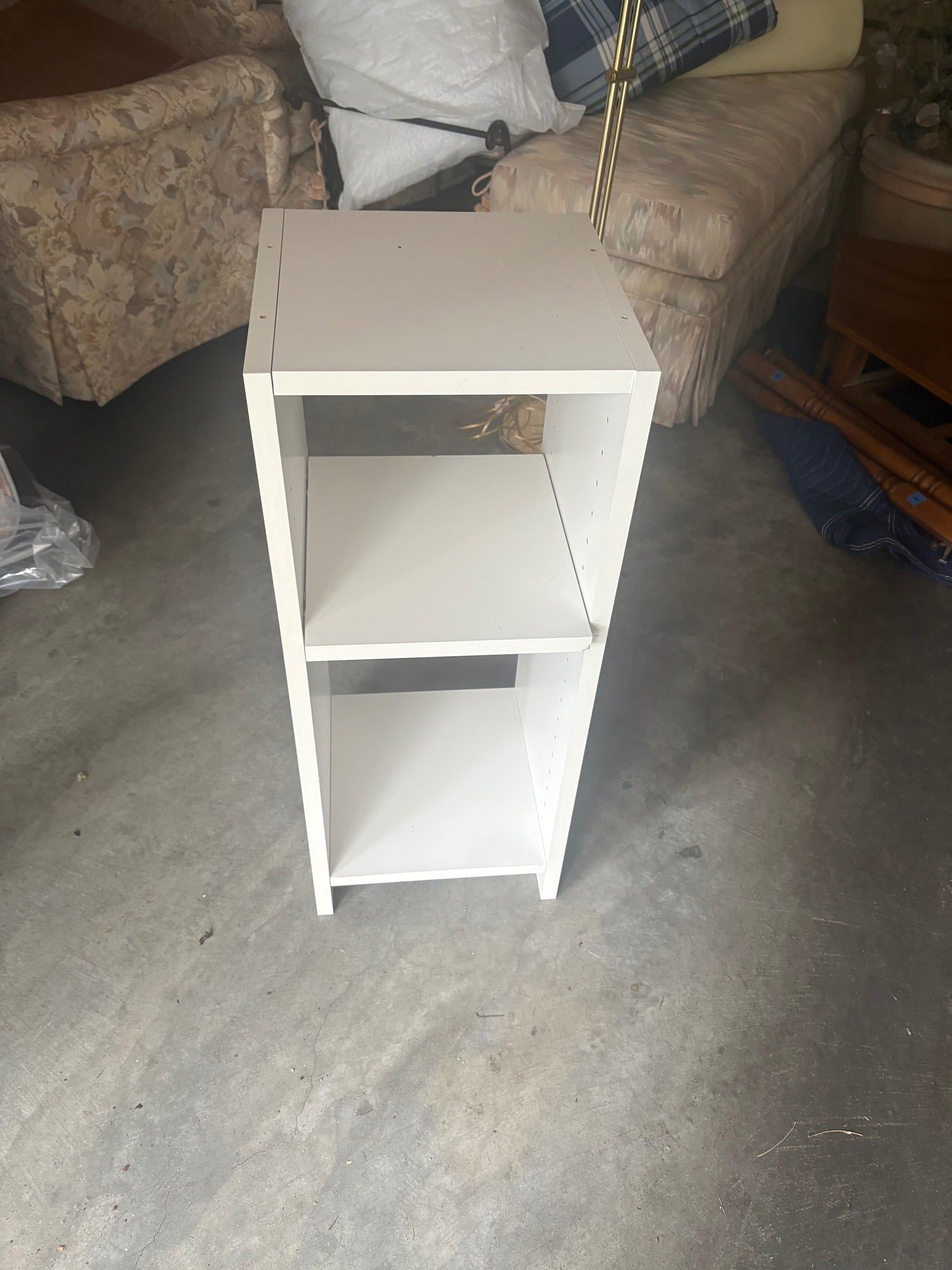 Three-Tiered White Wood Shelving Unit