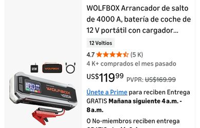 WOLFBOX 4000A Jump Starter, Portable 12V Car Battery with 65W Fast Charger, LED Display, 88.8Wh Booster Jump Box Pack (10L Petrol Diesel Engine) with 