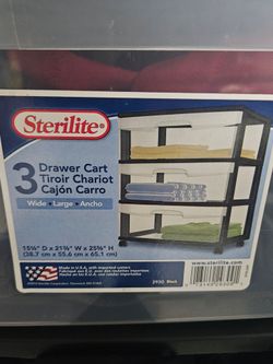 Sterilite 3-Drawer Wide Cart Black