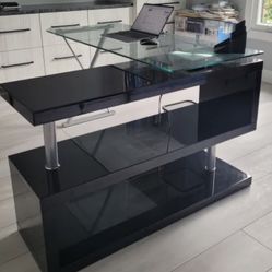 Glass top office desk black base