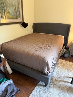 Gray Upholstered Queen Living Spaces Bed Frame