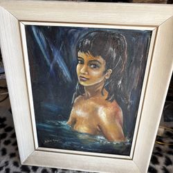 Vtg 60s MCM Mid Century oil Painting, Signed Andrea Gaye Framed Girl In Water