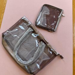 New Neiman Marcus Smokey brown clear tote with small bag