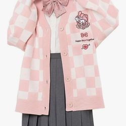 Kawaii Cartoon Cardigan Sweaters for Women Girls Long Sleeve Open Front Knit Cardigans Plaid JK School Uniform