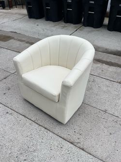 White Leather Barrel Accent Chair