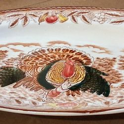 Brown Transferware Turkey Platter
