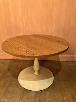 4 Large Used Restaurant Tables Round Circular Solid wood Cast Iron Screw Feet Balancing