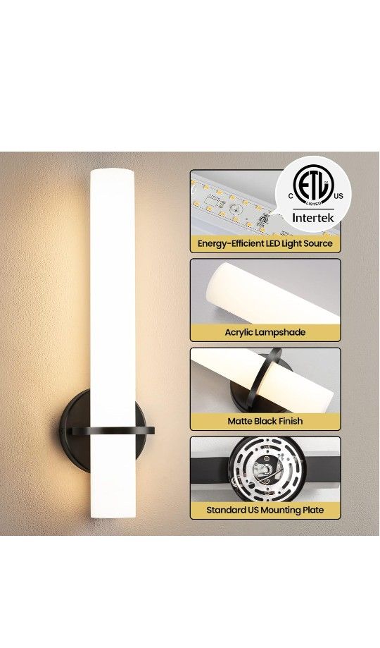 Black Sconces Wall Lighting, 18 inch LED