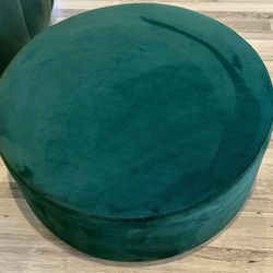 Round velvet Ottoman/coffee Table/footstool Rove concepts Nova pouf In Moss Green