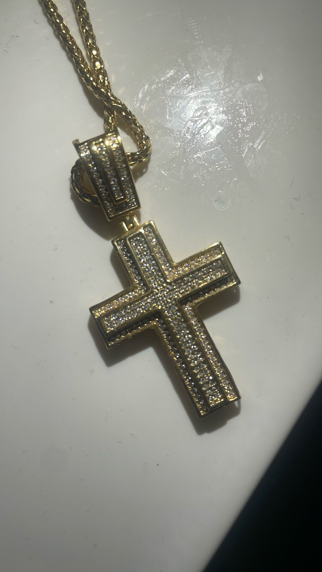 24k gold diamond chain cross