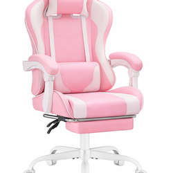 Pink & White Gaming Chair Ergonomic w/ Lumbar & Headrest – New