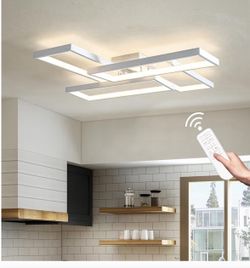 Shine LUEST Modern LED Ceiling Light Fixture White Flush Mount Ceiling Light Dimmable 26" Bedroom Lights For Ceiling With Remote Control 48W Kitchen C
