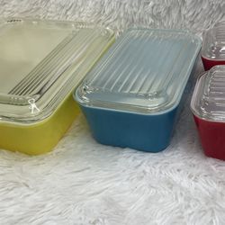 Vintage 8pc Pyrex Refrigerator Dish Set Primary Colors