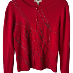 Carducci Vintage Red Beaded Long Sleeve Stretch Sweater Cardigan Women's Small  Some beading is missing very minimal can’t hardly notice.  Comes from 