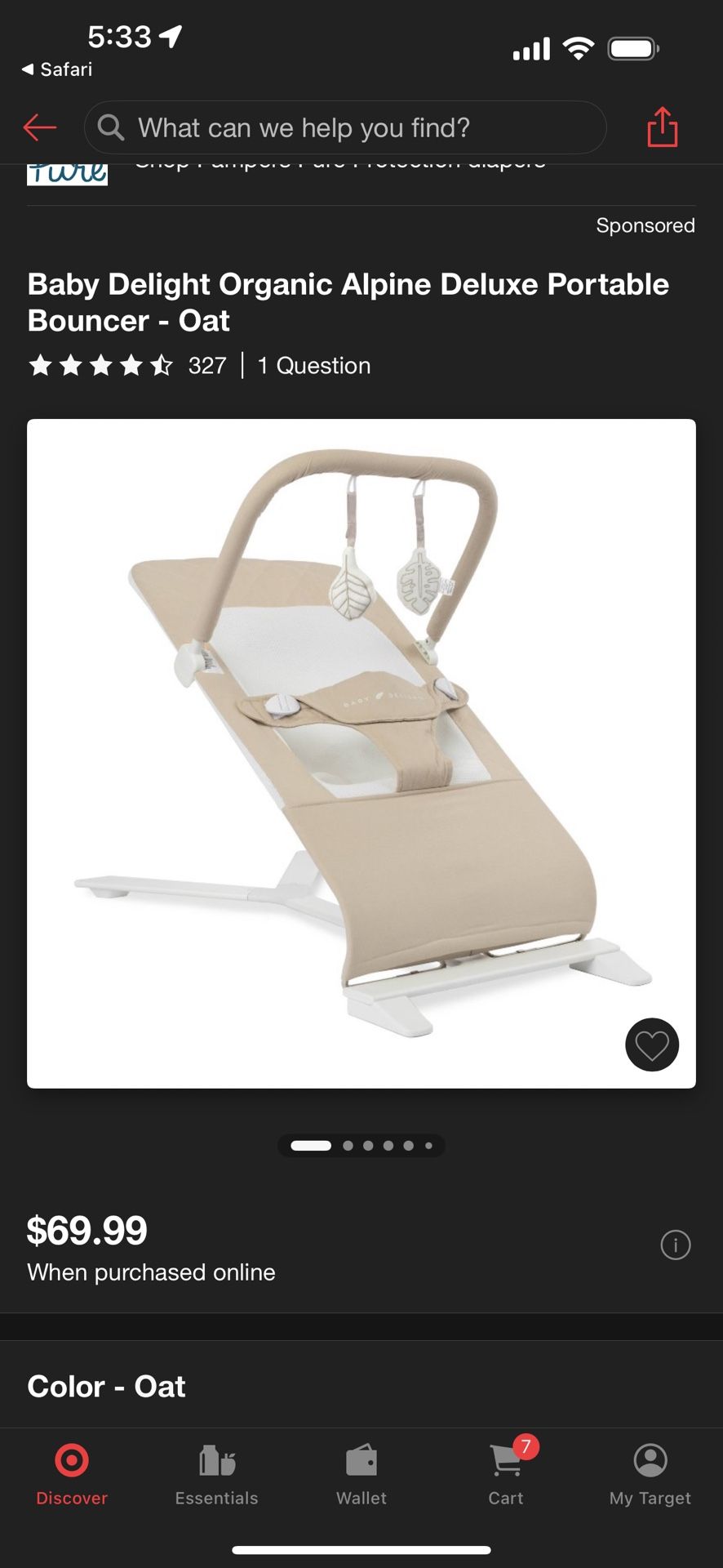 New Baby Delight Organic Alpine Deluxe Portable Bouncer – Oat