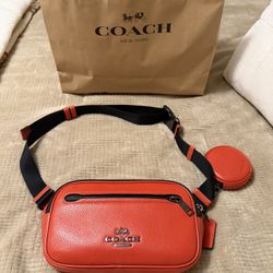 Coach Purse Cross Body Orange Color With EarPods Case 