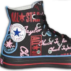 RARE Converse Ct All-star Multi Logo Hi Black Unisex Shoes Size 11