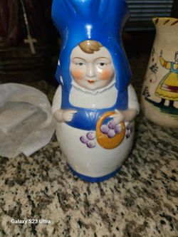 Vintage Ceramic Woman Figurine with Basket